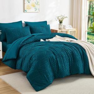 imageAndency King Size Comforter Set 7 Pieces Ivory  Bed in a Bag King Boho Lightweight Fluffy Tufted Bedding Sets with Quilt Comforter Sheets Pillowcases amp ShamsTeal