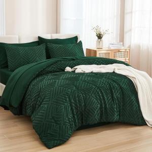 imageAndency King Size Comforter Set 7 Pieces Ivory  Bed in a Bag King Boho Lightweight Fluffy Tufted Bedding Sets with Quilt Comforter Sheets Pillowcases amp ShamsEmerald Green