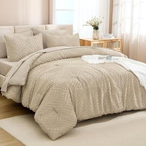 imageAndency King Size Comforter Set 7 Pieces Ivory  Bed in a Bag King Boho Lightweight Fluffy Tufted Bedding Sets with Quilt Comforter Sheets Pillowcases amp ShamsKhaki