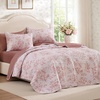 image:imageAndency Quilt Queen Size Sage Green Flower Bedspread Queen Size 3 Pieces Soft Bedding Set Lightweight Coverlet Set for All Season with 2 Pillowcases 96x90Misty Pink