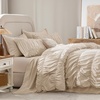 image:imageAndency Ruched Queen Comforter Set Beige 7 Pieces Ruffle Bed in a Bag Shabby Chic Pleat Bedding Set with Comforter Sheets Pillowcase amp Sham Lightweight Soft All SeasonBeige