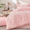 image:imageAndency Ruched Queen Comforter Set Beige 7 Pieces Ruffle Bed in a Bag Shabby Chic Pleat Bedding Set with Comforter Sheets Pillowcase amp Sham Lightweight Soft All SeasonPink