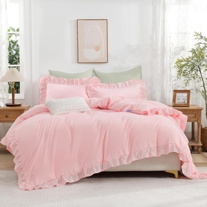 image:imageAndency Blush Pink Ruffle Duvet Cover Twin Size66x90Inch 3 Piece Soft Washed Bedding Set with Zipper Closure amp Corner Ties Vintage Farmhouse Duvet Cover Set