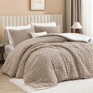 image:imageAndency Fluffy Comforter Set Queen Size Black Sherpa Fleece Super Soft Warm Bedding for Winter Luxury Boho Jacquard Thick Fuzzy Plush Bed Set 3 Pieces1 Shaggy Comforter 2 PillowcasesKhaki