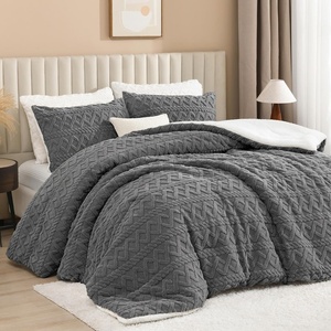 image:imageAndency Fluffy Comforter Set Queen Size Black Sherpa Fleece Super Soft Warm Bedding for Winter Luxury Boho Jacquard Thick Fuzzy Plush Bed Set 3 Pieces1 Shaggy Comforter 2 PillowcasesGrey
