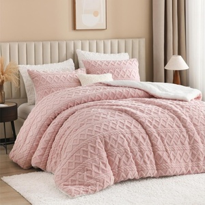 image:imageAndency Fluffy Comforter Set Queen Size Black Sherpa Fleece Super Soft Warm Bedding for Winter Luxury Boho Jacquard Thick Fuzzy Plush Bed Set 3 Pieces1 Shaggy Comforter 2 PillowcasesBlush