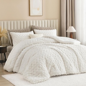 image:imageAndency Fluffy Comforter Set Queen Size Black Sherpa Fleece Super Soft Warm Bedding for Winter Luxury Boho Jacquard Thick Fuzzy Plush Bed Set 3 Pieces1 Shaggy Comforter 2 PillowcasesWhite