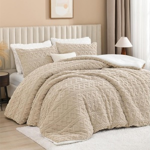 image:imageAndency Fluffy Comforter Set Queen Size Black Sherpa Fleece Super Soft Warm Bedding for Winter Luxury Boho Jacquard Thick Fuzzy Plush Bed Set 3 Pieces1 Shaggy Comforter 2 PillowcasesBeige