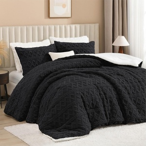 image:imageAndency Fluffy Comforter Set Queen Size Black Sherpa Fleece Super Soft Warm Bedding for Winter Luxury Boho Jacquard Thick Fuzzy Plush Bed Set 3 Pieces1 Shaggy Comforter 2 PillowcasesBlack