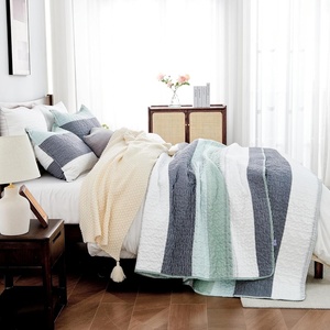 image:imageAndency King Size Sage Green Quilt Set Soft Lightweight Striped Patchwork Coverlet Bedding Set All Season Quilted Bedspread with 2 Pillow Shams
