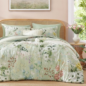 image:imageAndency Queen Size 7 Piece Reversible Bed in a Bag  Botanical Floral amp Gingham Comforter Set Farmhouse Vintage Rustic ComforterSageSage