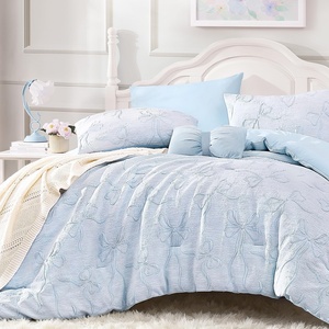 image:imageAndency Queen Size Cute Comforter Set 3 Pieces Dark Pink Boho Tufted Bedding Set 3D Puffy Bow Comforters for All Seasons 1 Comforter 2 Pillow Shams 90x90 Dark PinkLight Blue