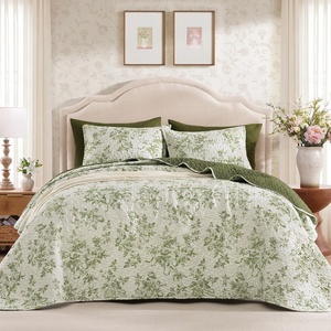 image:imageAndency Quilt Queen Size Sage Green Flower Bedspread Queen Size 3 Pieces Soft Bedding Set Lightweight Coverlet Set for All Season with 2 Pillowcases 96x90White  Green