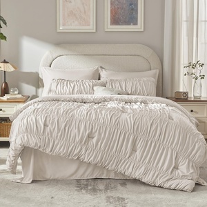 image:imageAndency Ruched Queen Comforter Set Beige 7 Pieces Ruffle Bed in a Bag Shabby Chic Pleat Bedding Set with Comforter Sheets Pillowcase amp Sham Lightweight Soft All SeasonLinen