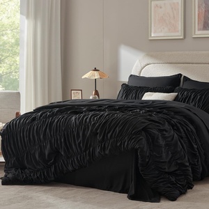 image:imageAndency Ruched Queen Comforter Set Beige 7 Pieces Ruffle Bed in a Bag Shabby Chic Pleat Bedding Set with Comforter Sheets Pillowcase amp Sham Lightweight Soft All SeasonBlack