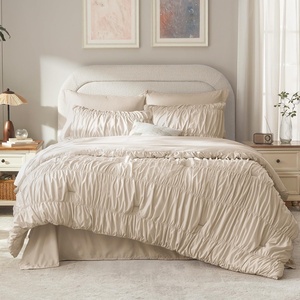 image:imageAndency Ruched Queen Comforter Set Beige 7 Pieces Ruffle Bed in a Bag Shabby Chic Pleat Bedding Set with Comforter Sheets Pillowcase amp Sham Lightweight Soft All SeasonBeige