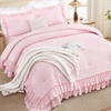 image:imageAndency Ivory Comforter Set Queen Size Lightweight Fluffy Farmhouse Ruffle Bedding Set Soft Polyester All Season Shabby Chic Bed Comforter Set 3 Pieces1 Comforter 2 PillowcasesPink