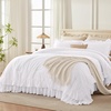 image:imageAndency Ivory Comforter Set Queen Size Lightweight Fluffy Farmhouse Ruffle Bedding Set Soft Polyester All Season Shabby Chic Bed Comforter Set 3 Pieces1 Comforter 2 PillowcasesWhite