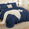 image:imageAndency Ivory Comforter Set Queen Size Lightweight Fluffy Farmhouse Ruffle Bedding Set Soft Polyester All Season Shabby Chic Bed Comforter Set 3 Pieces1 Comforter 2 PillowcasesNavy