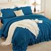image:imageAndency Ivory Comforter Set Queen Size Lightweight Fluffy Farmhouse Ruffle Bedding Set Soft Polyester All Season Shabby Chic Bed Comforter Set 3 Pieces1 Comforter 2 PillowcasesTeal