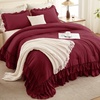 image:imageAndency Ivory Comforter Set Queen Size Lightweight Fluffy Farmhouse Ruffle Bedding Set Soft Polyester All Season Shabby Chic Bed Comforter Set 3 Pieces1 Comforter 2 PillowcasesBurgundy