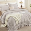 image:imageAndency Ivory Comforter Set Queen Size Lightweight Fluffy Farmhouse Ruffle Bedding Set Soft Polyester All Season Shabby Chic Bed Comforter Set 3 Pieces1 Comforter 2 PillowcasesLinen