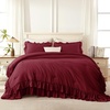 image:imageAndency Ivory Comforter Set Queen Size Lightweight Fluffy Farmhouse Ruffle Bedding Set Soft Polyester All Season Shabby Chic Bed Comforter Set 3 Pieces1 Comforter 2 PillowcasesBurgundy
