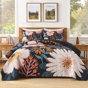 image:imageAndency Floral Boho Quilt Super King Plus Size Bedding Set Brown Black3 Pieces Farmhouse Flower Botanical Bedspreads with 2 Shams Soft Reversible Polyester Coverlet Set for All Season 128x120Blush Twilight