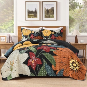 image:imageAndency Floral Boho Quilt Super King Plus Size Bedding Set Brown Black3 Pieces Farmhouse Flower Botanical Bedspreads with 2 Shams Soft Reversible Polyester Coverlet Set for All Season 128x120Floral Noir