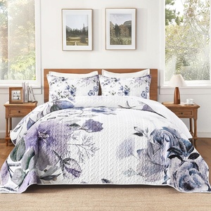 image:imageAndency Floral Boho Quilt Super King Plus Size Bedding Set Brown Black3 Pieces Farmhouse Flower Botanical Bedspreads with 2 Shams Soft Reversible Polyester Coverlet Set for All Season 128x120Lilac Haze