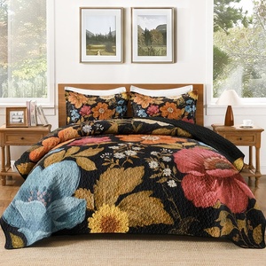 image:imageAndency Floral Boho Quilt Super King Plus Size Bedding Set Brown Black3 Pieces Farmhouse Flower Botanical Bedspreads with 2 Shams Soft Reversible Polyester Coverlet Set for All Season 128x120Golden Thicket