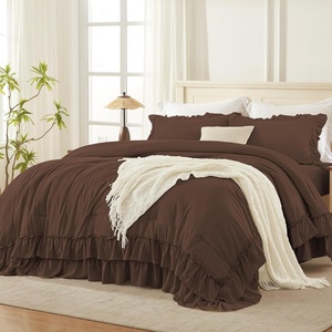 image:imageAndency Ivory Comforter Set Queen Size Lightweight Fluffy Farmhouse Ruffle Bedding Set Soft Polyester All Season Shabby Chic Bed Comforter Set 3 Pieces1 Comforter 2 PillowcasesBrown