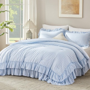 image:imageAndency Ivory Comforter Set Queen Size Lightweight Fluffy Farmhouse Ruffle Bedding Set Soft Polyester All Season Shabby Chic Bed Comforter Set 3 Pieces1 Comforter 2 PillowcasesBlue Gingham