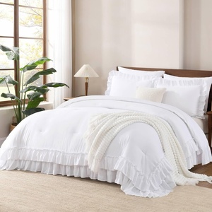 image:imageAndency Ivory Comforter Set Queen Size Lightweight Fluffy Farmhouse Ruffle Bedding Set Soft Polyester All Season Shabby Chic Bed Comforter Set 3 Pieces1 Comforter 2 PillowcasesWhite