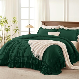 image:imageAndency Ivory Comforter Set Queen Size Lightweight Fluffy Farmhouse Ruffle Bedding Set Soft Polyester All Season Shabby Chic Bed Comforter Set 3 Pieces1 Comforter 2 PillowcasesDark Green