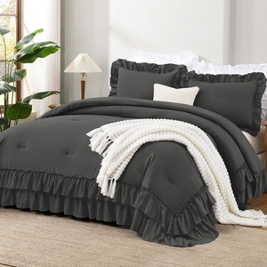 image:imageAndency Ivory Comforter Set Queen Size Lightweight Fluffy Farmhouse Ruffle Bedding Set Soft Polyester All Season Shabby Chic Bed Comforter Set 3 Pieces1 Comforter 2 PillowcasesDark Grey