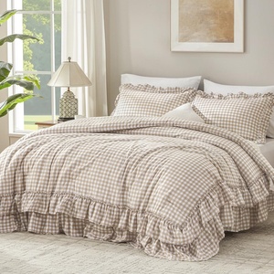 image:imageAndency Ivory Comforter Set Queen Size Lightweight Fluffy Farmhouse Ruffle Bedding Set Soft Polyester All Season Shabby Chic Bed Comforter Set 3 Pieces1 Comforter 2 PillowcasesTan Gingham