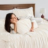 image:imageAndency Ruched Burgundy Queen Size Comforter Set Shabby Chic Pleated Bedding Sets 3 Pieces Lightweight Soft Boho Ruffle Bed Set for Girls Kids Women All SeasonBeige