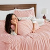 image:imageAndency Ruched Burgundy Queen Size Comforter Set Shabby Chic Pleated Bedding Sets 3 Pieces Lightweight Soft Boho Ruffle Bed Set for Girls Kids Women All SeasonBlush