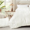 image:imageAndency Ruched Burgundy Queen Size Comforter Set Shabby Chic Pleated Bedding Sets 3 Pieces Lightweight Soft Boho Ruffle Bed Set for Girls Kids Women All SeasonIvory
