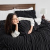 image:imageAndency Ruched Burgundy Queen Size Comforter Set Shabby Chic Pleated Bedding Sets 3 Pieces Lightweight Soft Boho Ruffle Bed Set for Girls Kids Women All SeasonBlack