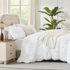 image:imageAndency Ruched Burgundy Queen Size Comforter Set Shabby Chic Pleated Bedding Sets 3 Pieces Lightweight Soft Boho Ruffle Bed Set for Girls Kids Women All SeasonWhite
