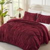 image:imageAndency Ruched Burgundy Queen Size Comforter Set Shabby Chic Pleated Bedding Sets 3 Pieces Lightweight Soft Boho Ruffle Bed Set for Girls Kids Women All SeasonBurgundy