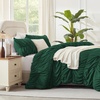 image:imageAndency Ruched Burgundy Queen Size Comforter Set Shabby Chic Pleated Bedding Sets 3 Pieces Lightweight Soft Boho Ruffle Bed Set for Girls Kids Women All SeasonDark Green
