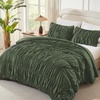 image:imageAndency Ruched Burgundy Queen Size Comforter Set Shabby Chic Pleated Bedding Sets 3 Pieces Lightweight Soft Boho Ruffle Bed Set for Girls Kids Women All SeasonOlive