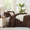 image:imageAndency Ruched Burgundy Queen Size Comforter Set Shabby Chic Pleated Bedding Sets 3 Pieces Lightweight Soft Boho Ruffle Bed Set for Girls Kids Women All SeasonBrown
