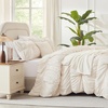 image:imageAndency Ruched Burgundy Queen Size Comforter Set Shabby Chic Pleated Bedding Sets 3 Pieces Lightweight Soft Boho Ruffle Bed Set for Girls Kids Women All SeasonBeige