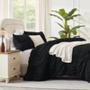 image:imageAndency Ruched Burgundy Queen Size Comforter Set Shabby Chic Pleated Bedding Sets 3 Pieces Lightweight Soft Boho Ruffle Bed Set for Girls Kids Women All SeasonBlack
