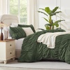 image:imageAndency Ruched Burgundy Queen Size Comforter Set Shabby Chic Pleated Bedding Sets 3 Pieces Lightweight Soft Boho Ruffle Bed Set for Girls Kids Women All SeasonOlive