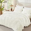 image:imageAndency Ruched Burgundy Queen Size Comforter Set Shabby Chic Pleated Bedding Sets 3 Pieces Lightweight Soft Boho Ruffle Bed Set for Girls Kids Women All SeasonIvory